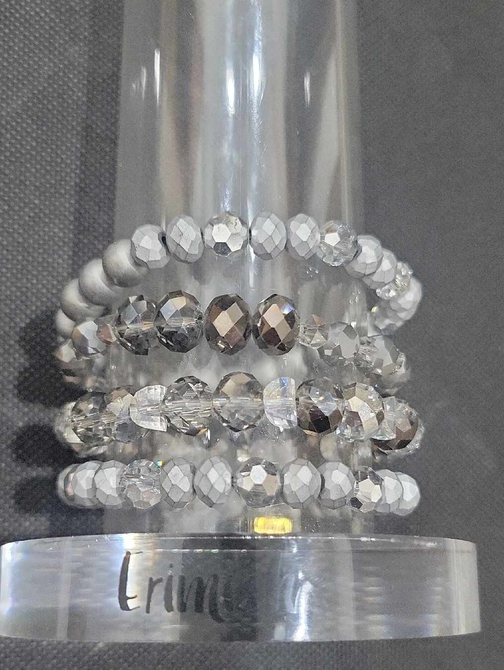 Erimish Silver Faceted Stretch Beaded Bracelet Stack - Sparkling Women’s Jewelry